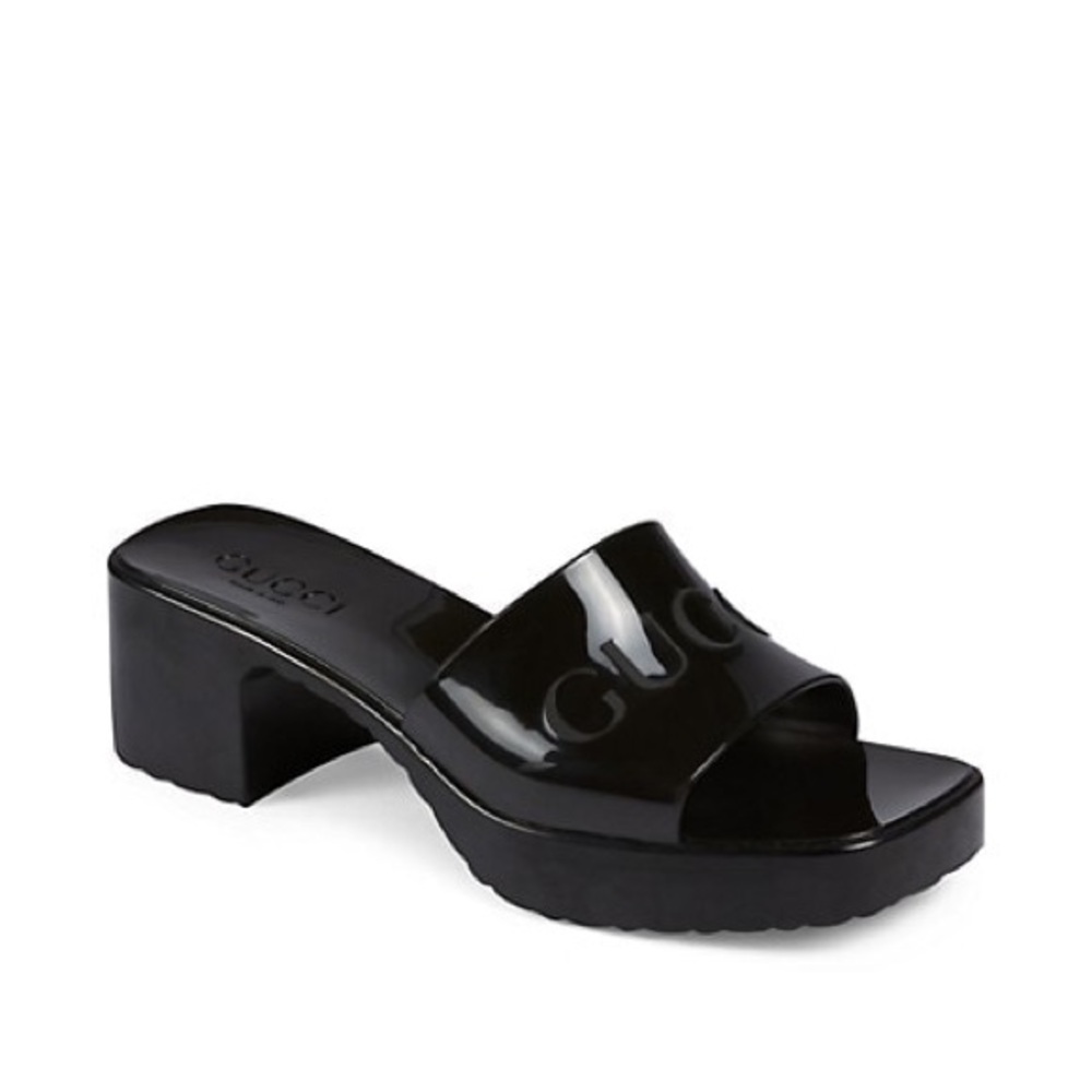 Gucci Black Patent Slide Sandals